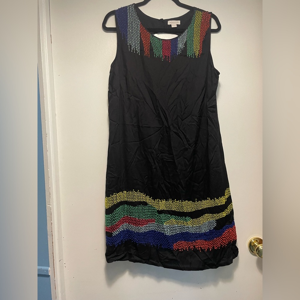 Monsoon Black and Red Sleeveless Beaded Dress